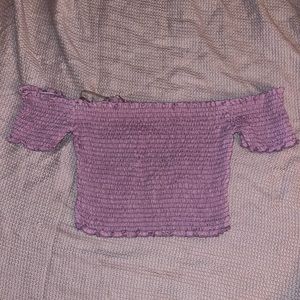 PURPLE CROPPED OFF THE SHOULDER SHIRT
